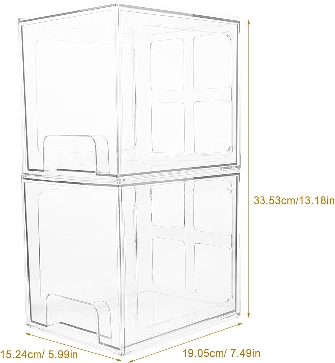 2 Pcs Desktop Makeup Organizer Storage Box with Drawers, Large Capacity Pet Cosmetic Storage Container, Easy to Maintain and Safeguard Makeup, Stylish and Simple Design for Vanity