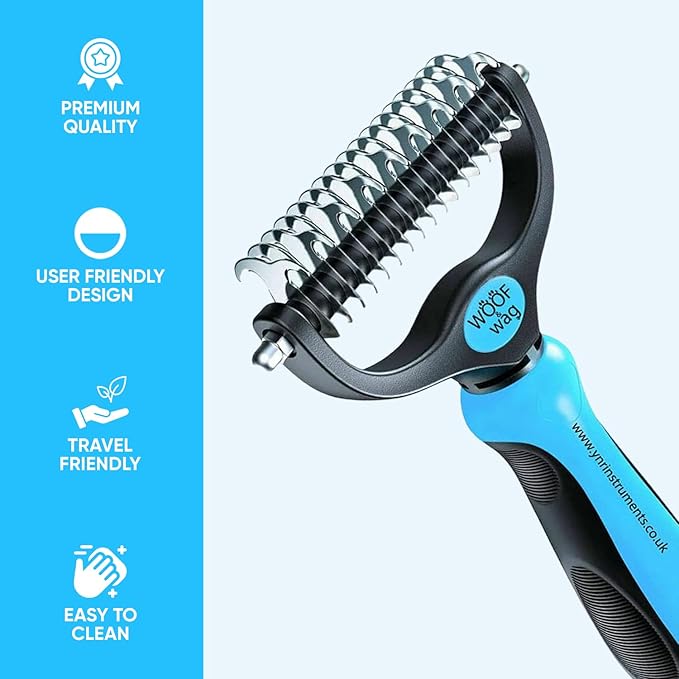 YNR Deshedding Dog Brush for Long Haired Dogs, Cats & Pets – Dual-Sided Undercoat Rake for Dematting, Detangling & Matted Fur, Stainless Steel Pet Grooming Comb with Anti-Slip Handle
