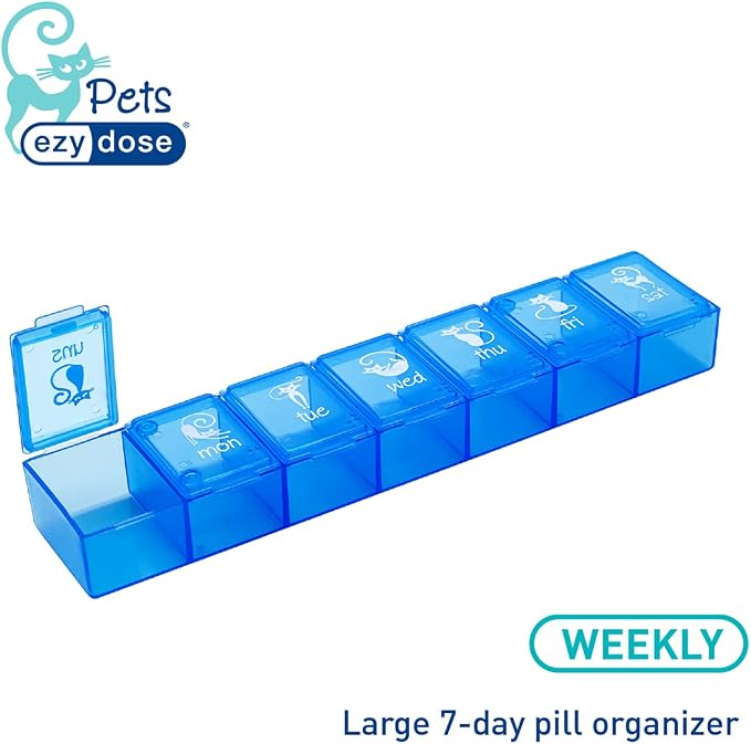 Ezy Dose Pets Weekly 7-Day Pill Organizer for Cats, Blue, X-Large | Medicine Planner, Vitamin Organizer Box for Cats, Easy to Use, Transparent Lids, Convenient for Treats
