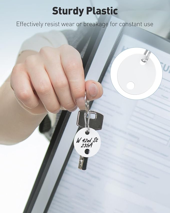 Uniclife 50 Pcs Key Tags 1 Inch Plastic Key Chain Tags with Metal Snap Hooks Double-Sided Writable White Tags Sturdy Key Item Identifiers for Home and Office