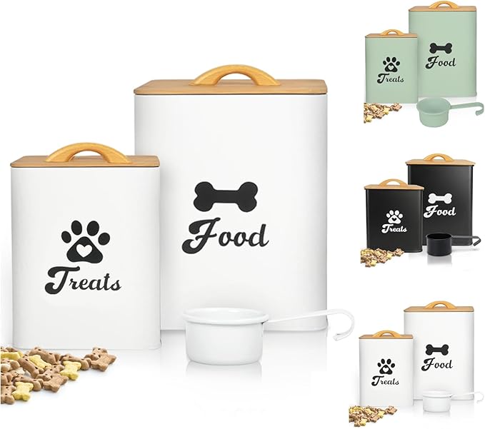 Dog Treat Container 2PCS, Dog Food Storage Container with Lids Airtight, Dog Treat Jars for Kitchen Counter-7+3Lbs, Small Dog and Cat Cookie Jar for Storage, Pet Treat Container (Upgraded) White