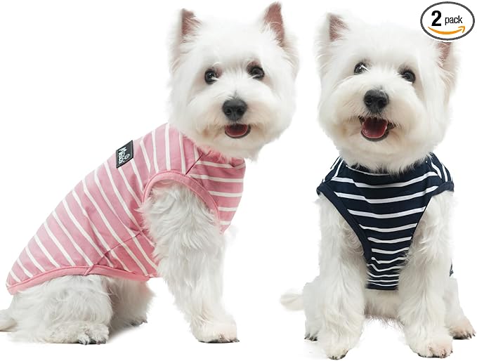MIHACHI Dog Shirts Cotton Striped T-Shirt, Summer Pet Clothes for Small Dogs, 2-Pack Soft Puppy Apparel Cat Tee, Sleeveless Lightweight, Quick Dry, Breathable,Stretchy, Pink Navy S