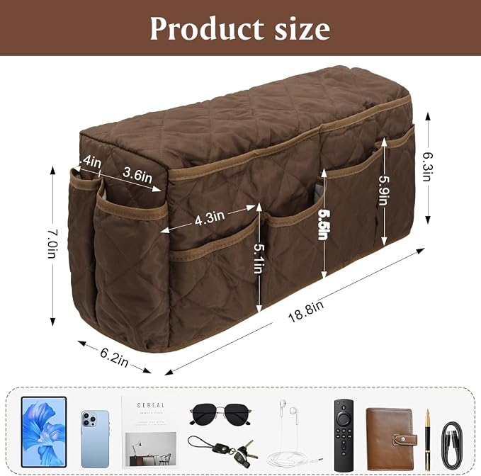 Remote Control Holder, Non Slip Bedside Armchair Caddy, Recliner Arm Caddy Armrest Organizer with 14 Pockets for Cell Phone TV Remote Control Magazines