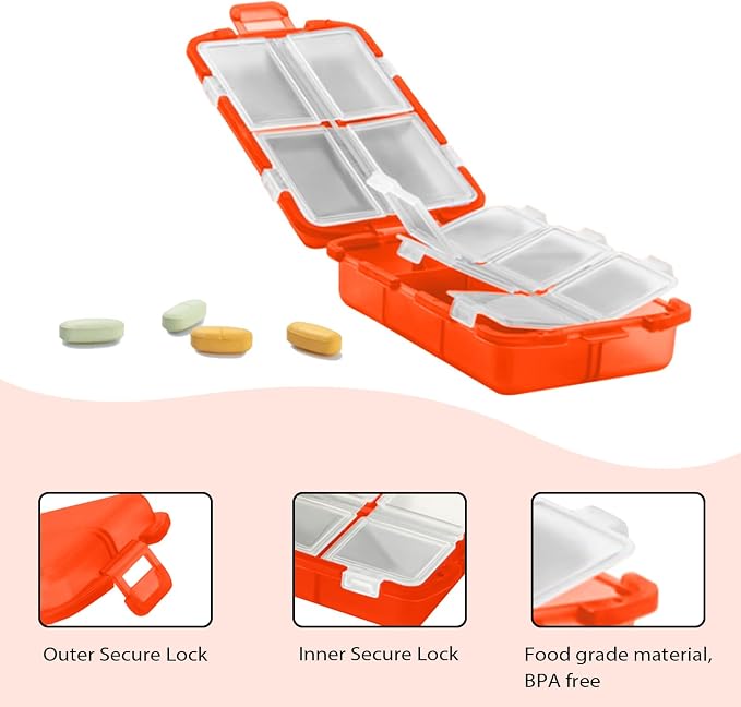 2PCS 7-Day Pill Organizer with Labels – Travel Pill Case, Daily Medication Organizer | Compact & Secure | Fits in Pocket/Purse (3.7” x 2.4”)
