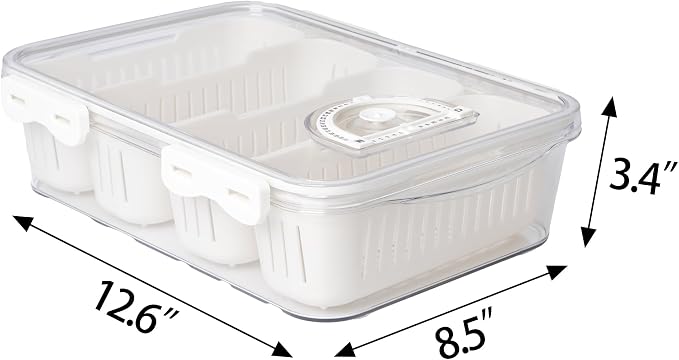 MANO Divided Snackle Box Charcuterie Container with 4 Compartment Serving Tray with Dividers for Fridge Refrigerator Veggie Fruit Berry Salad Storage(1 Pack)