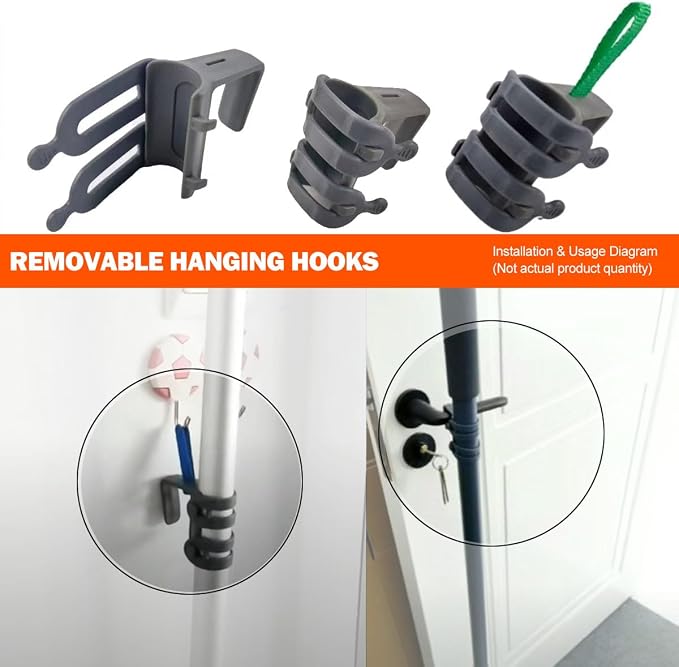 Broom and Mop Organizer for Cleaning Cart Wall Hanging Broom Holder with Hooks Tool Holder for Garage Garden Tool Rack Mop Holder Wall Mount Broom Hanger for Home Kitchen Bathroom