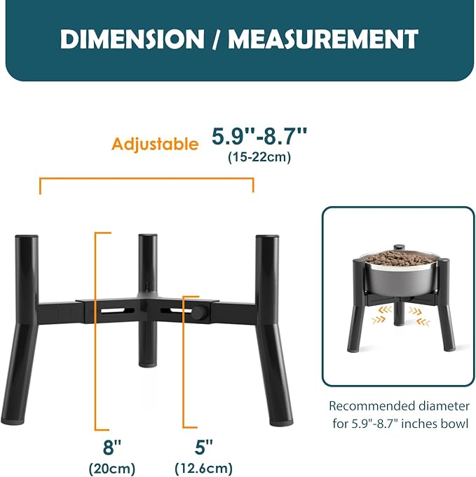 SHAINFUN Adjustable Elevated Dog Bowls Stand Compatible with 5.9 to 8.7 inch Wide Raised Stand with Metal Material for Medium and Small Sized Dogs (Bowl Not Included)