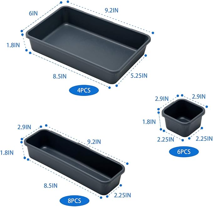 BYCY 18 Pcs Drawer Organizers Trays Set for Office Bathroom Dresser Interlocking Dividers Storage Bins Pack (18 Pieces Set)