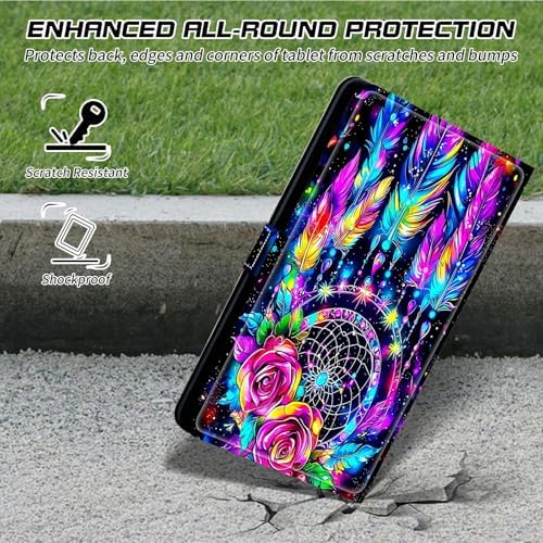 Universal Tablet Case for T-Mobile Revvl Tab 2 10.1" 2025/Revvl Tab 5G 10.36" 2023, 360 Degree Rotating Kickstand Protective Stand PU Leather Shell Cover for 9"-10.5", Artistic Dreamcatcher
