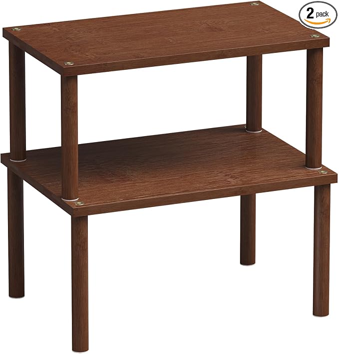 VERTORGAN 2 Pack Cabinet Organizer Shelf,Bamboo Countertop(Medium,Brown) | Kitchen Counter Shelves,Spice Rack Countertop and Cabinet,Cabinet Storage,Counter Organizer,Stackable Shelves