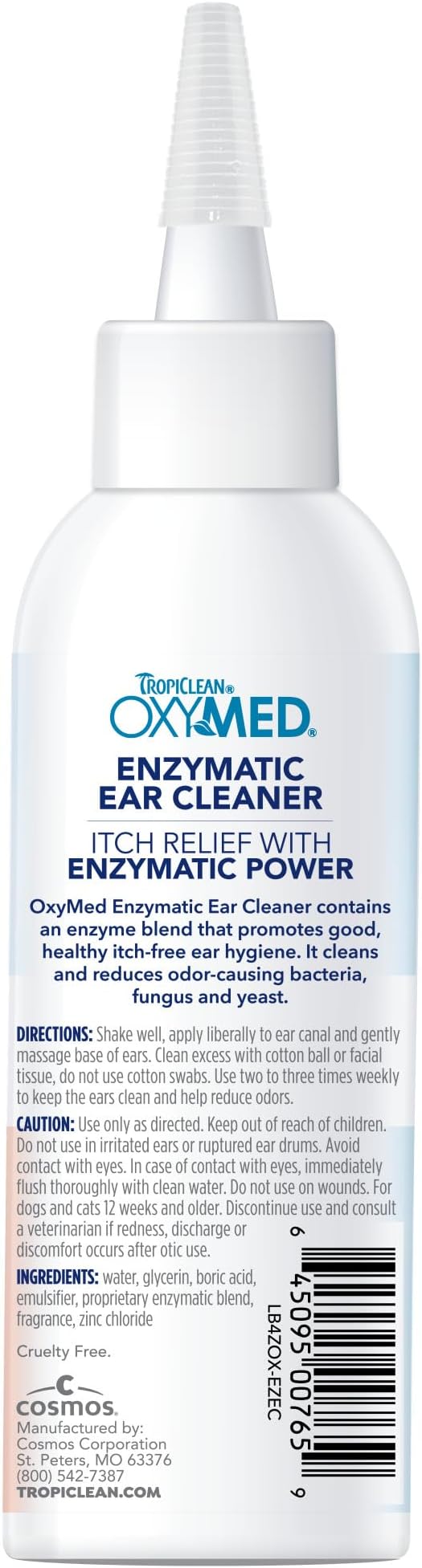 TropiClean OxyMed Enzymatic Dog Ear Cleaner, Treatment for Dogs, Vet Recommended Ear Cleaning Solution, Daily Wash Drops, Safe for Cats, USA Made, 4oz