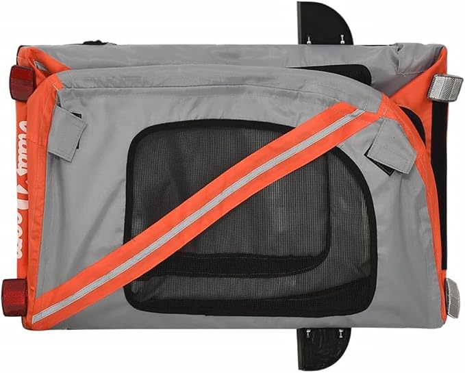 Pet Bike Trailer for Small Dogs, Foldable Bicycle Cargo Trailer with Sturdy Iron Frame, Weather-Resistant Oxford Fabric, Safety Flag and Reflectors, Orange/Gray
