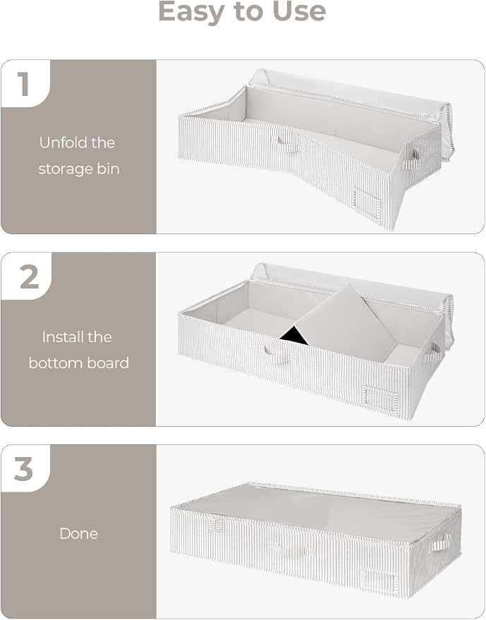 StorageWorks 7 Inch Low Profile Under Bed Storage Containers with Clear Lid | Reinforced Structure, Resists Sagging, Handles & Label Holder, Foldable Stackable Closet Storage for Clothes, Blankets, Toys