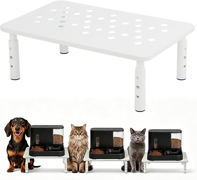 Elevated Cat Food Stand, Adjustable Automatic Cat Feeder Station | 4/5/6 in Adjustable Cat Feeding Station, 14.5 x 9 in Platform, Fits Most 4-6 L Automatic Feeders, Non-Slip Base, White