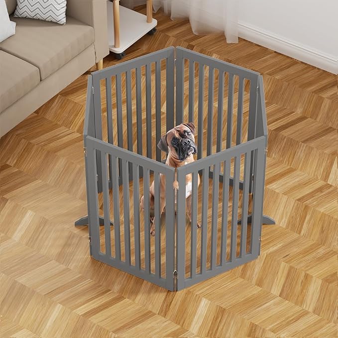 unipaws 120" Extra Wide Pet Gate and Pet Playpen Combination for Dog Cat | 36” Height Free Standing Dog Gate for Doorways, Stairs, Foldable Puppy & Room Divider, Indoor Use