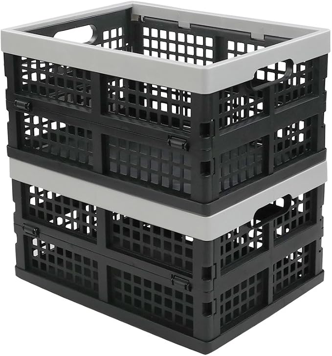 16-Liter Collapsible Storage Crates/Folding Milk Basket, Set of 2 | Stackable Storage Container