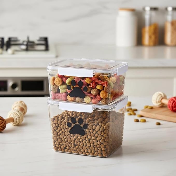 22lb Dog Food Container Set of 2,Airtight Pet Food Treat Storage Bin for Dogs Cats, Clear Puppy Kibble Container for Kitchen Counter,Stackable and Keep Food Fresh Crispy-BPA free