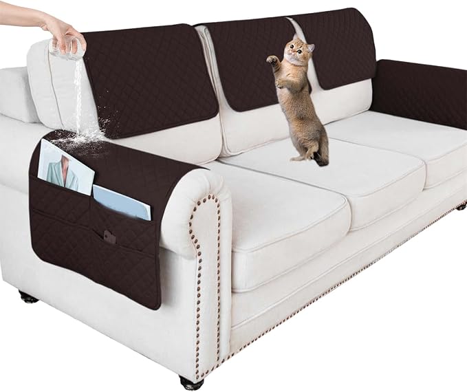 Large Polyester Armrest and Headrest Covers with 2 Pockets | Soft, smooth polyester resists daily wear nonslip silicone backing helps shield recliners and sofas from pet scratches