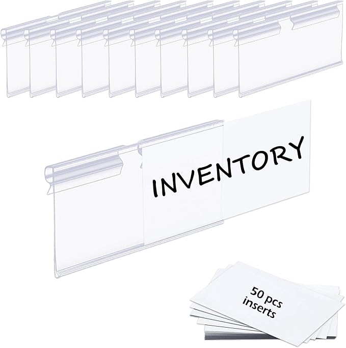 50PCS Basket Bin Labels Clip On,ChanQnTon Clear Plastic Label Holders for Storage Bins, Wire Shelf Price Tags,Merchandise Display Signs,50PCS 7X4CM Paper Inserts Included.(Size:2.76x1.57inch/7x4cm)