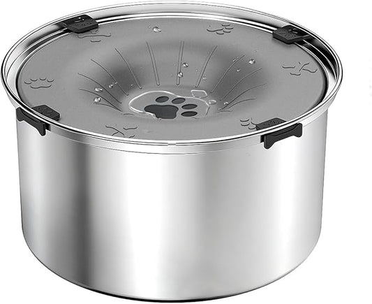 SCHITEC No Spill Dog Water Bowl for Large Dogs, 5.6L / 1.5 Gallon Stainless Steel Splash-Proof Slow Drinking Pet Dish with Floating Disk & Non-Slip Base, Mess-Free Design for Home or Travel-Gray