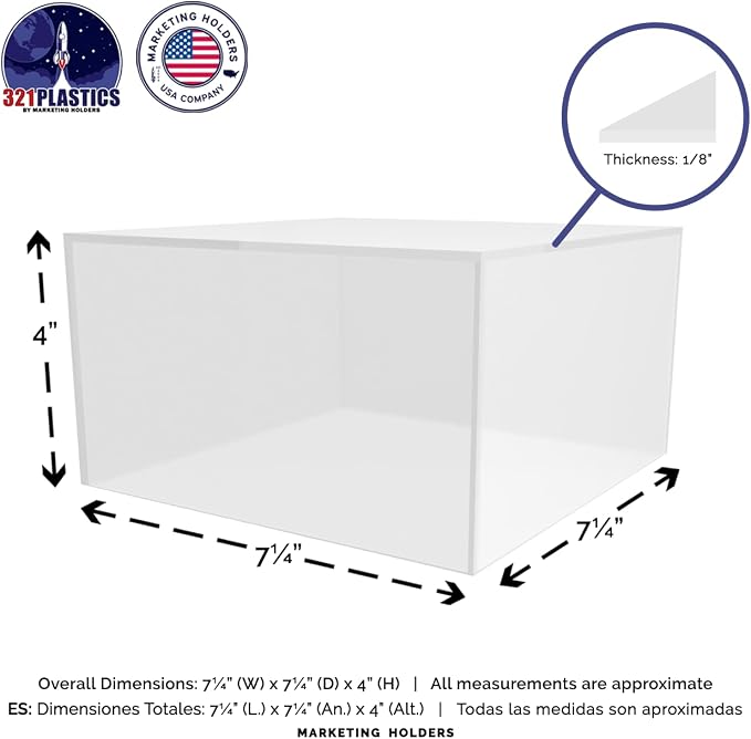 Acrylic Display Box Countertop Bin 7.25" x 7.25" x 4" Frosted Merchandise Storage Open Bottom No Lid and Flippable Cubby for Retail Stores by Marketing Holders