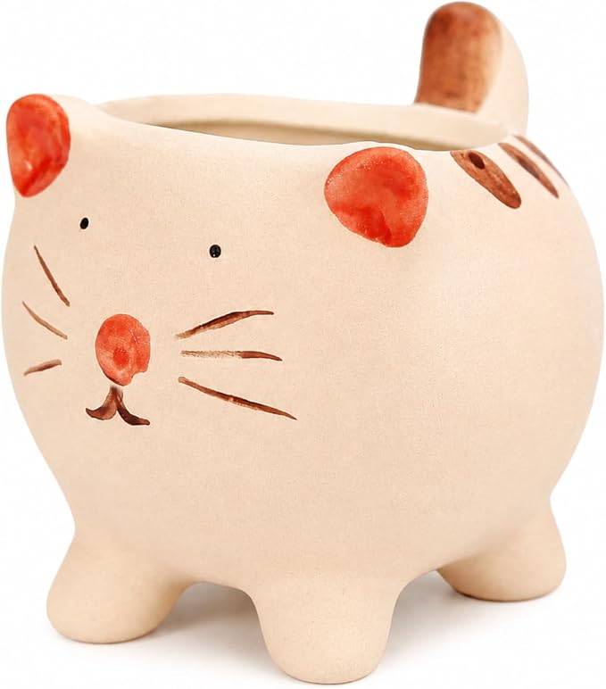 Ceramic Cat Shaped Pen Pencil Holder for Desk Decoration Accessories Cat Decor Makeup Brush Pen Cups Office School Ideal Gifts for Women, Mom or Birthdays