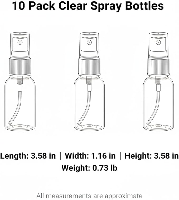 10-Pack Clear Mini Spray Bottles, 0.85 oz PET Plastic Travel Misters with Funnel for Toiletries and Household Use