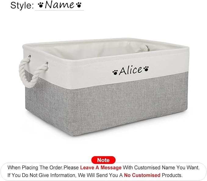 Pet Toy Storage Box Dog Toy Organizer Basket Personalized Large Capacity Collapsible Bin Two-Tone Linen Chest with Sturdy Handles for Living Room Pet Supplies Organizing (White Gray M)