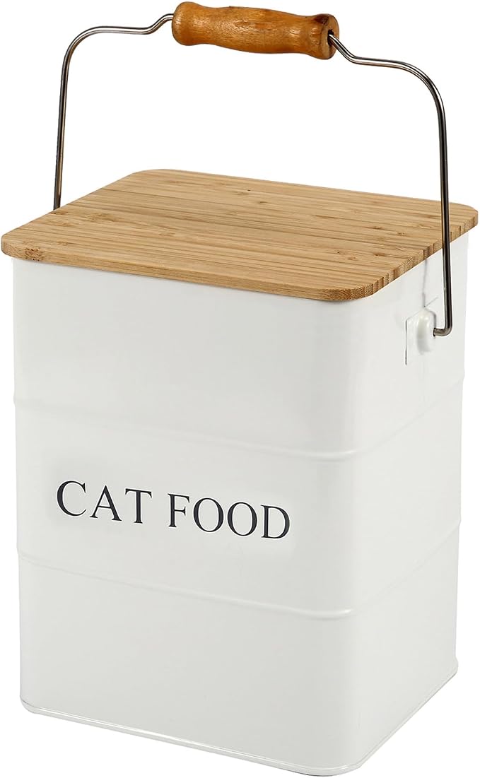 Farmhouse Cat Food Storage Container,6L Cat Food Canisters,Pet Foods Container Hold 5~6lbs Cat Food Treats,Airtight Cats food Storage with Lid and Scoop,Kibble Containers Countertop-White
