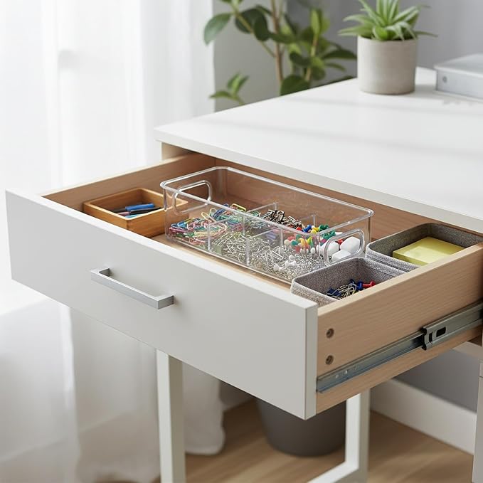 Clear PET Plastic Drawer Organizer with Dividers, Compartmentalized Storage Box for Small Items, 10 x 3.5 x 3 Inches