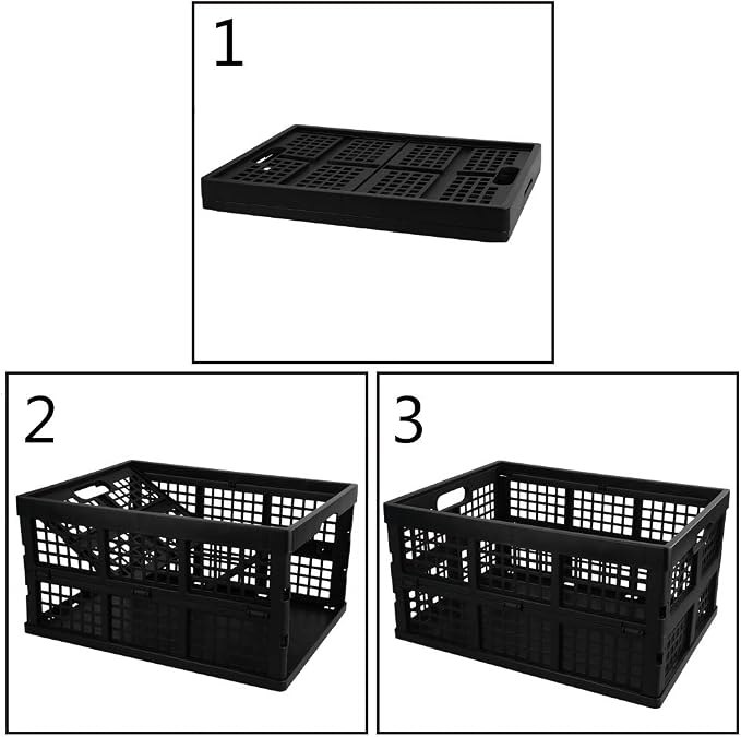 Collapsible Storage Crates, 3-Pack Folding Baskets, 30 L, Black | Space-Saving Fold-Flat Design, Stackable Plastic Organizer Bins for Home, Car, Garage