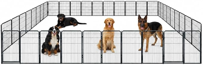 Dog Play Pen for Outdoor Use - 40'', 40 Panels for Medium and Large Size Dogs - Portable Playpen Kennel for RV, Camping, and Yard - Heavy Duty Pet Fence w/Black Rust Resistant Coating