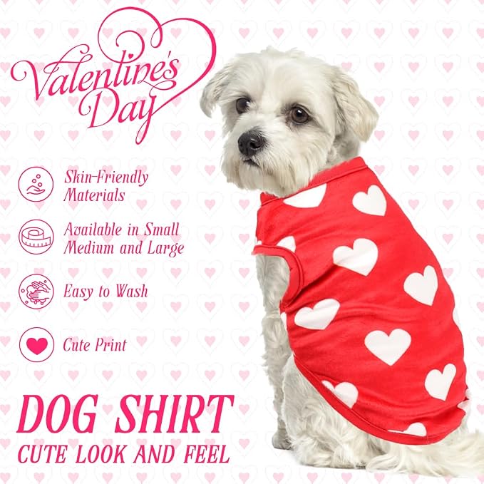 2 Pack Dog Valentines Outfit Shirts Soft Velvet Stretchy Lightweight Dog Warm T-Shirts Sleeveless Vest Clothes for Small Medium Large Dogs Cats