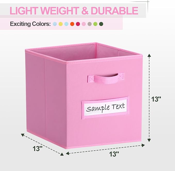 13x13 storage cube bins (Set of 10) Foldable Fabric storage cubes with 10 Labels Window Cards & a Pen,13 inch cube storage bins,Closet Organizers for Shelves,Cubby Organizer Boxes,Light Pink