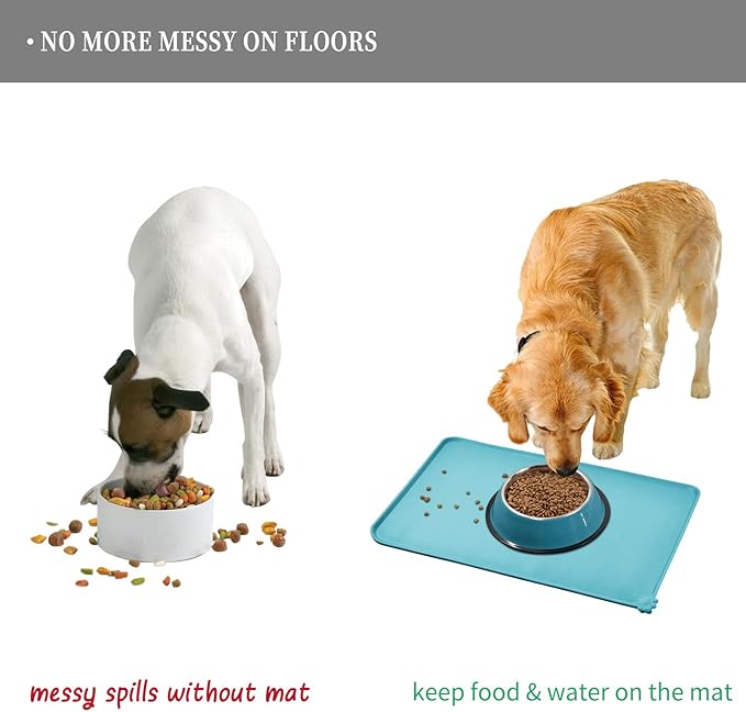 Reopet Waterproof Pet Feeding Mat, Non-Slip Silicone Placemats for Dog Cat Food and Water Bowl, High Raised Edges to Prevent Spills and Protect Floors