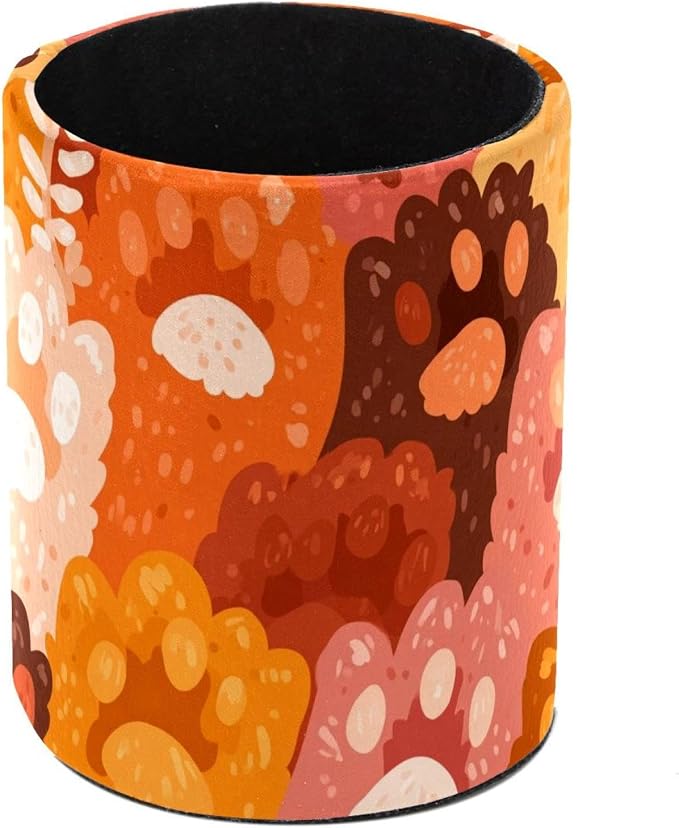 Faux Leather Pen Holder for Desk, Pencil Organizer Colorful Pet Paws Pen Cup Desk Decor Makeup Brush Holder Storage for Office Home