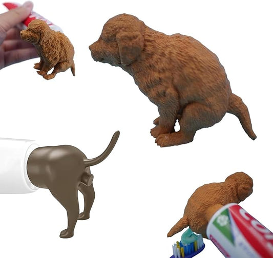 2 Pcs Poop Toothpaste Dispenser, Hilarious Golden Retriever Puppy Poop Toothpaste Dispense, Dog Butt Toothpastes Topper,Suitable for Dog Lovers