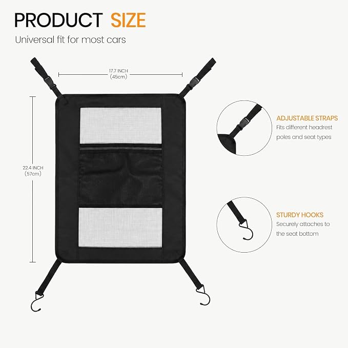Dog Pet Net Barrier for Dodge Charger SRT Hellcat Scat Pack 2015-2023, Pet Safety Net with Storage Pockets, Prevents Dogs from Jumping to Front Seat, Easy Install