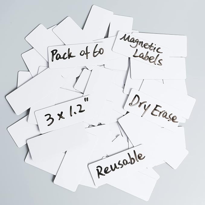 Dry Erase Magnetic Labels-60 PCS Blank White Reusable Name Magnets | 3"x1.2" blank white labels for metal lockers and refrigerators, perfect for Home, office, school organization
