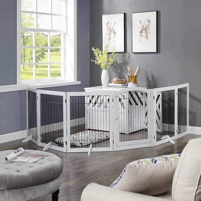 unipaws 144" Extra Wide Dog Gate and Pet Playpen with Walk Through Door