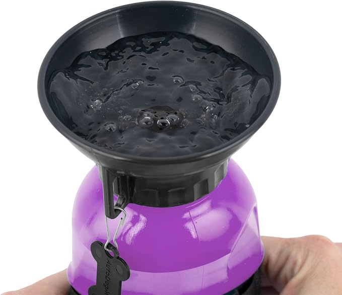 Highwave AutoDogMug Dog Water Bottle with Built-in Bowl, 20 oz, Purple