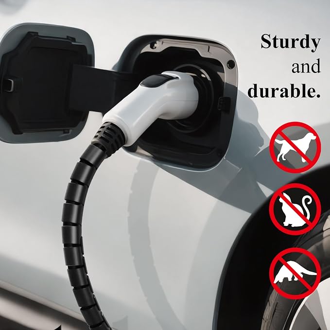 EV Charger Cable Protector, 26FT EV Charger Cord Protector Sleeve - Flexible Wire Loom Cover for Electric Vehicle Charging Cable, Prevents Door Squash, Pet Chew, Tripping & Tangles, Garage Outdoor Use