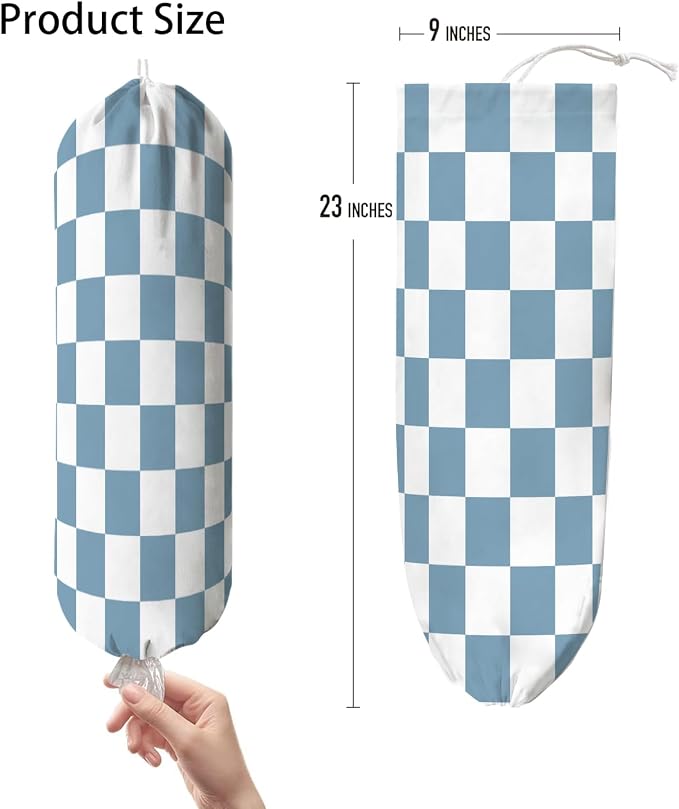 Plastic Bag Holder, Wall Mount Plastic Bag Organizer Dispenser Reusable Grocery Bag Organizer for Home Kitchen(Blue Checkered)