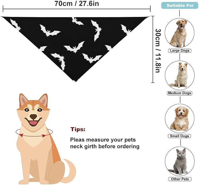 Adjustable Comfy Pets Triangle Scarf for Small, Medium, Large Dogs and Cats Running, Walking, Outdoor Activities Use (Bats Halloween Goth)