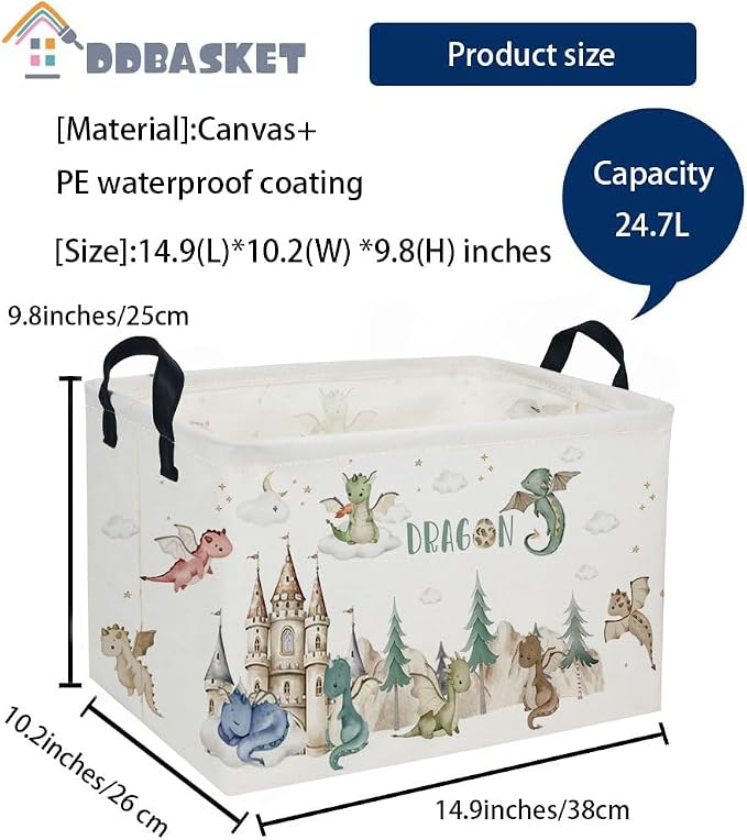 Rectangle Kids Baskets Dinosaur Basket Cute Storage Bin Boys Box for Room Decor Gift Basket(Castle dinosaur)