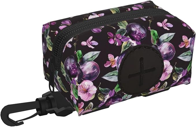 Plums Flower Pet Waste Bag Dispenser 0.2L | Portable Dog Poop Holder Waste Bag With Zipper Park Doggy Walking Accessory