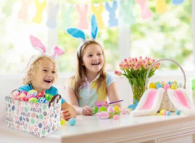 Sanjiaofeng Rectangular3Pack Easter baskets , Kids Easter Storage Bins Organizer.Boys and Girls,Easter Bunny Eggs Decor,Toys,Books,Easter Gifts . (3Pack Easter)