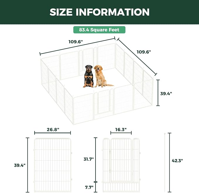 FXW Rollick Dog Playpen, Indoor, Yard & RV Camping, 40" H, 16 Panels | Easy setup, Heavy-duty, DIY layouts, for Medium & Large Dogs, Patented
