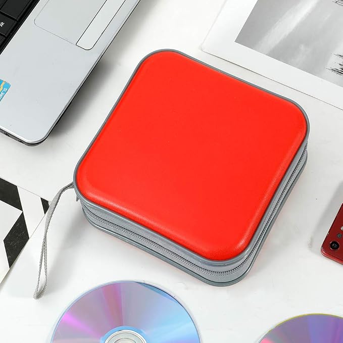 CD Case, 40 Capacity CD DVD Case Wallet Holder Portable Disc VCD Heavy Duty Binder Storage Organizer (Red)