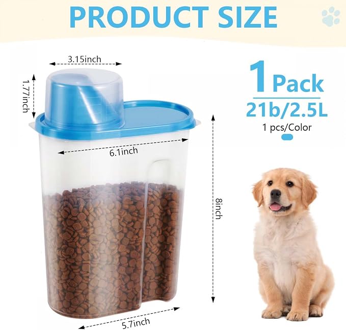 SenseYo 2lb 2.5L Pet Food Storage Container with Measuring Cup BPA Free for Small Dog, Cat, Bird (Blue)